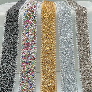 5 Yards Iron on Rhinestone Trim With Metal Chain | Hot fix Gliter Crystal Tape Ribbon | For Any Accessory (1,37 inches)