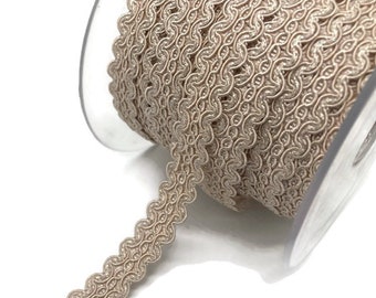 15 mm Beige trim with pearl glitter | Braid Gimp Trimming | Plaited ribbon | Embroidered ribbon for Ornamental Work by the yard |