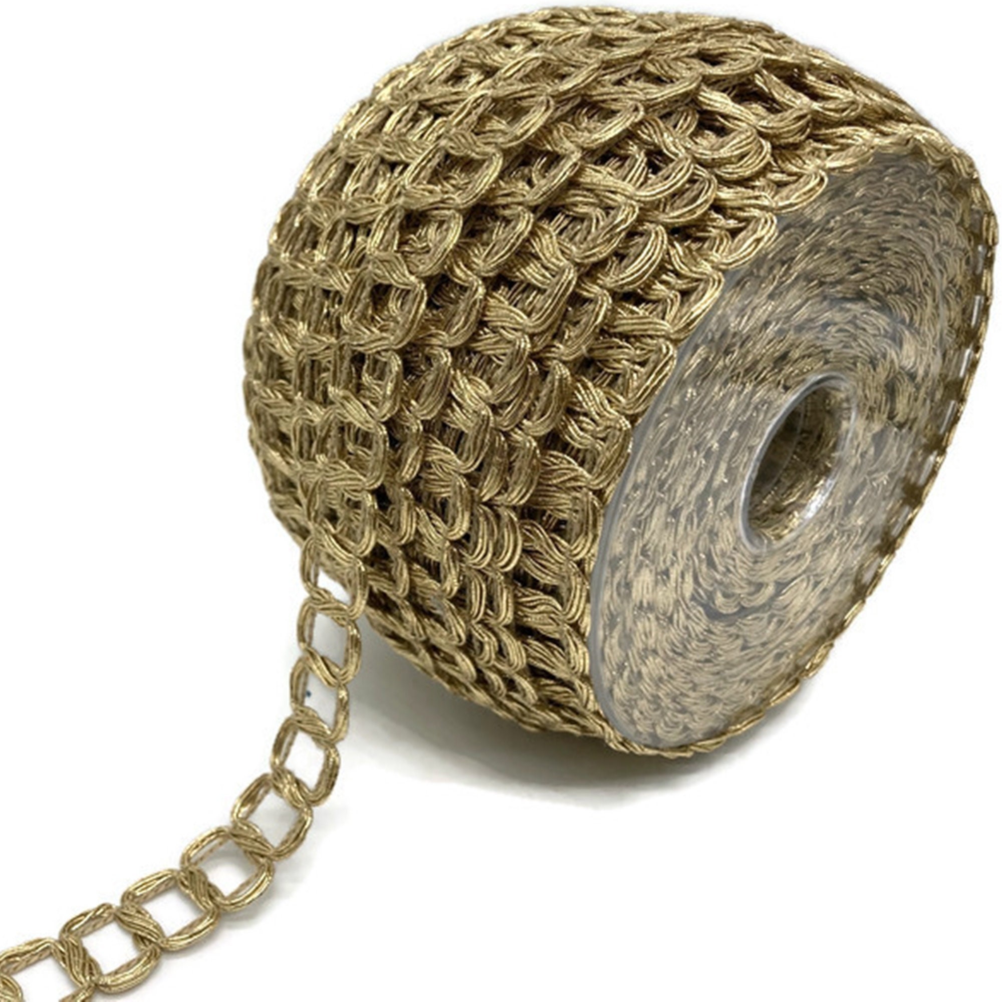 Gold Metallic Braid Trim: 15mm Chain Pattern, Ethnic Bohemian Style