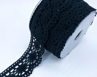 Black Medallion Crochet Lace Trim 1.8" for Dress Gothic Sewing