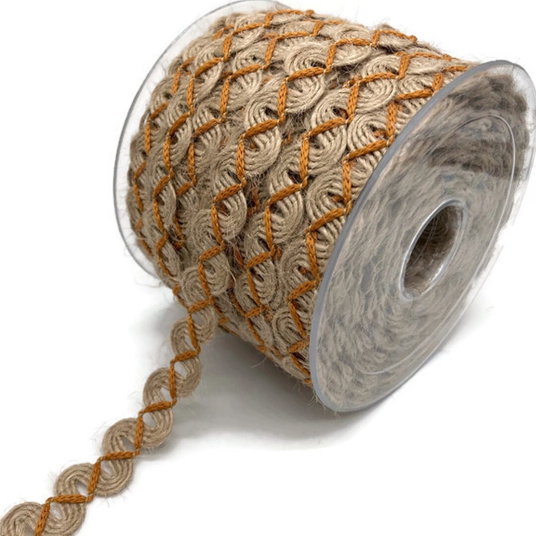 Mustard Ruffle Trim Narrow Jute Loop Trim, Mustard Burlap Ribbon, 0.39