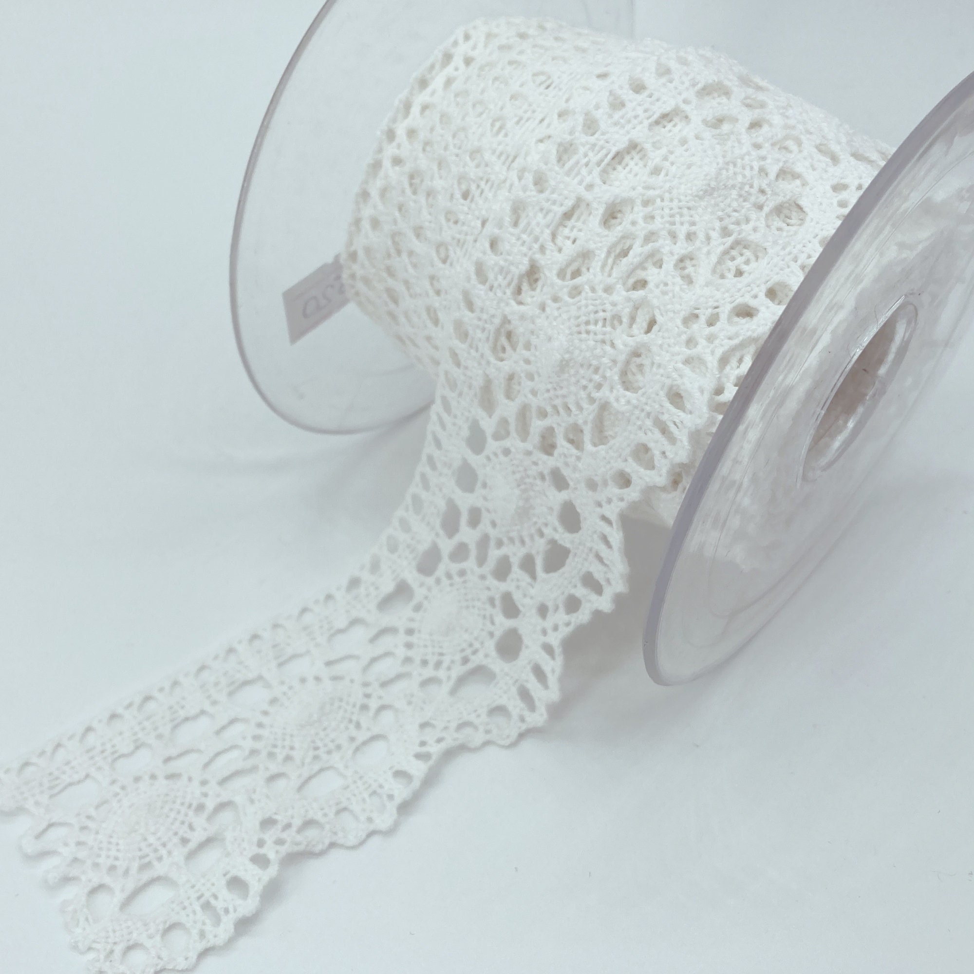 White Cotton Scalloped Edge Lace Trim: 45mm Embroidery, By The Yard