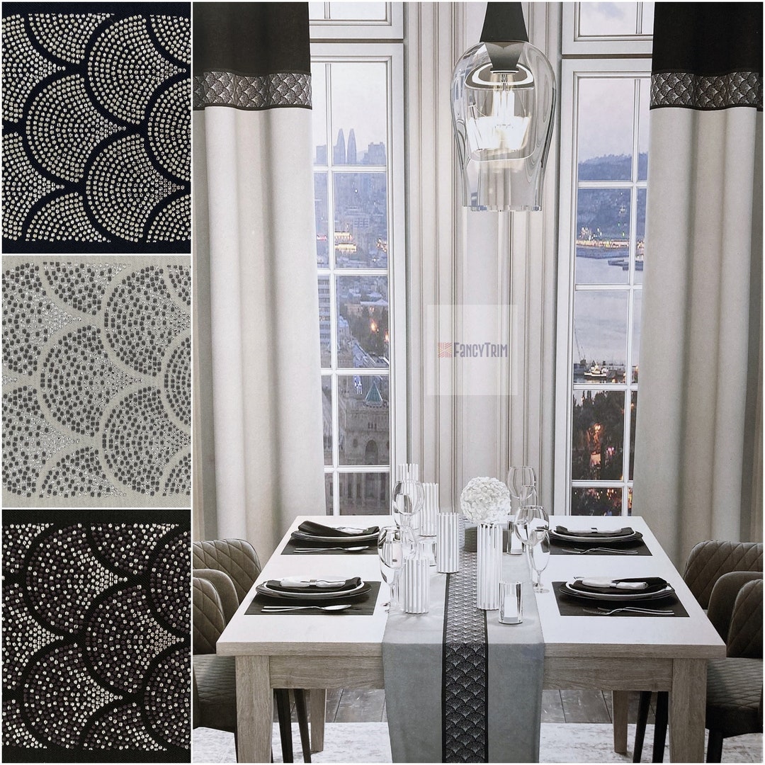 3,5 Yards Drapery Trim/ Geometric Glitter Waves/ Jacquard Embroidered ...