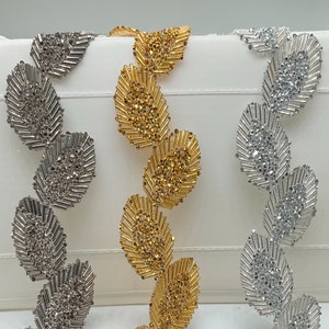 5 Yards Rhinestone Leaf Trim | Iron-on Crystal Ribbon | Rhinestone Hot-fix  For Dress