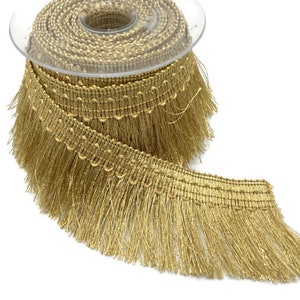Garniture à franges métalliques dorées de 60 mm - Longues franges soyeuses - Taille par mètre pour les costumes (2,36 pouces)
