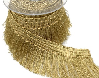HappyGoodBuy 4 Inch Royal Tassel Fringe Trim - Antique Gold And Brown (Sold Per Yard)
