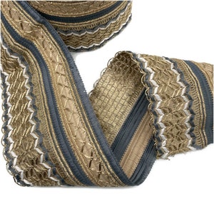 Gold & Grey Woven Glitter Trim: Sewing Embellishment (3.7 inch)