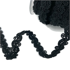 Black Snake Braid Gimp Trimming: Embroidered Plaited Ribbon, 15mm
