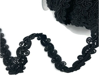 15 mm Black | Snake Braid Gimp Trimming | Plaited ribbon | Embroidered ribbon for  Ornamental Work by the yard | width-0.59 inch