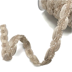 Latte Snake Braid Gimp Ribbon: Embroidered Plaited Trim, 15mm