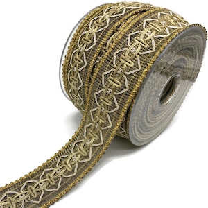 Gold Metallic Braid Trim: 33mm Chain Pattern Bohemian Lace