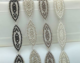 Iron On Pearl Rhinestone Trim: Hot Fix Beaded Trim - 5 Yards