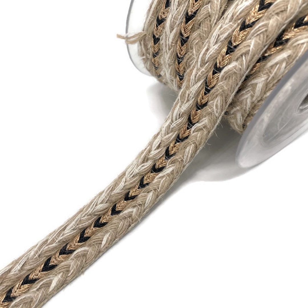 25 Mm Natural Jute Trim /braid Jute With Cotton / Bronze Black Glitter