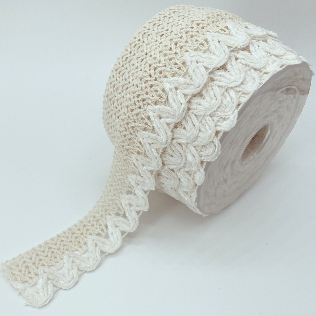 35 Mm Natural Cotton Lace Trim White Chevron Pattern Itrim by the Yard