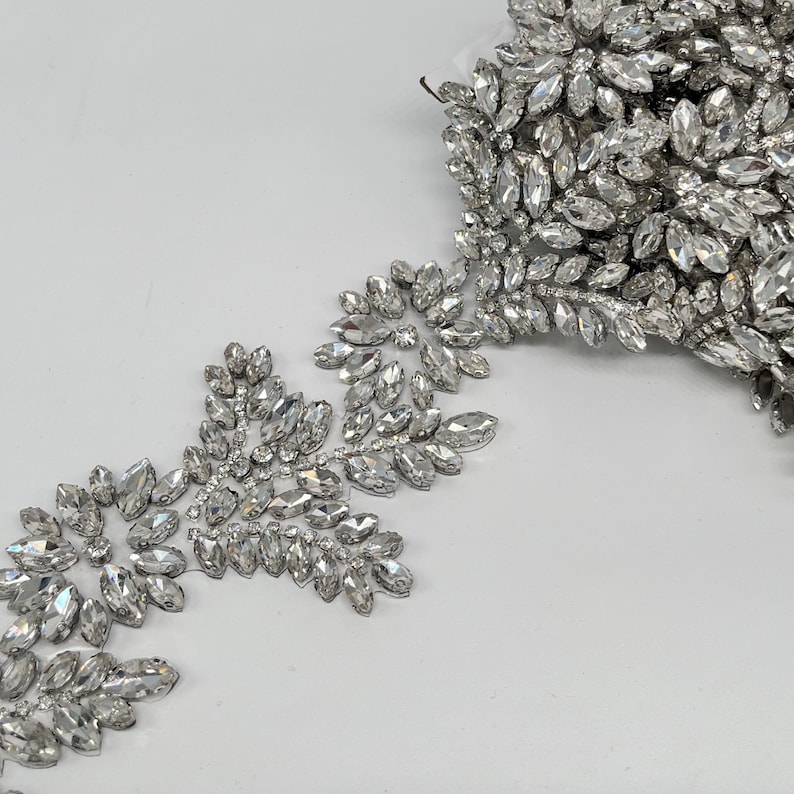 Clear Rhinestone Trims Luxury Floral Crystal Rhinestone Trim for Bridal Dress (75 Mm / 2.95 ...