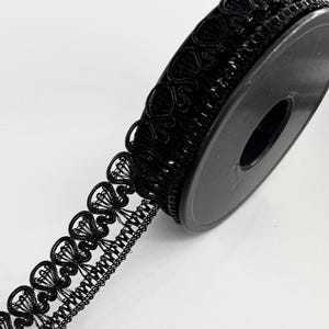 Black Metallic Gimp Trim, Fan Pattern Braid Ribbon for Costume, Decor (0.98")