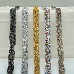 10 Yards - 10 mm Rhinestone Iron On Trim With Metal Chain (0,39 inches) - For Any Accessory