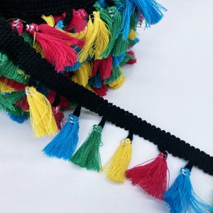 Rainbow Cotton Tassel Fringe Trim: Ethnic Boho Decor, 40 mm