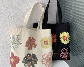 Floral Canvas Tote tas, Wildflower Totes, Canvas Tote tas, cadeau voor haar