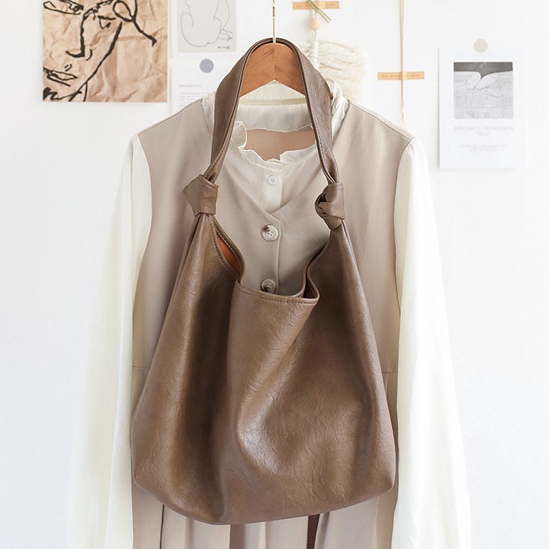 Structured Vegan Leather Shoulder Bag With Front Pouches