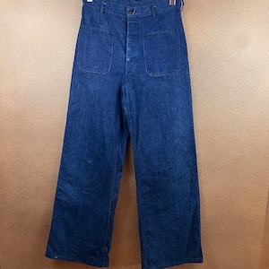 VTG 60s US Navy Denim Dunagrees Trousers 30x31.5 w/ Walking Permit Provenance image 1