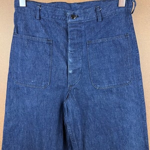 VTG 60s US Navy Denim Dunagrees Trousers 30x31.5 w/ Walking Permit Provenance image 2