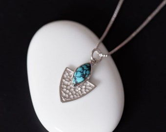 Natural Turquoise dainty stone pendant  - Sterling Silver 925