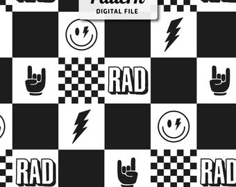 Boho Checkered Fabric Sublimation File: Lightning Bolts, Smile Faces (JPEG Digital Download)