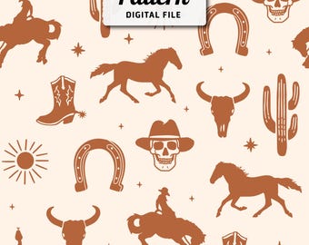 Western Cowboy Seamless Pattern: Boho Cactus Repeat Design (Digital Download)