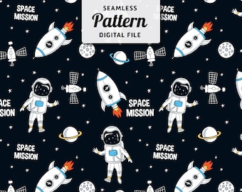 Astronaut Space Seamless Pattern: Galaxy Rocket JPEG (Digital Download)