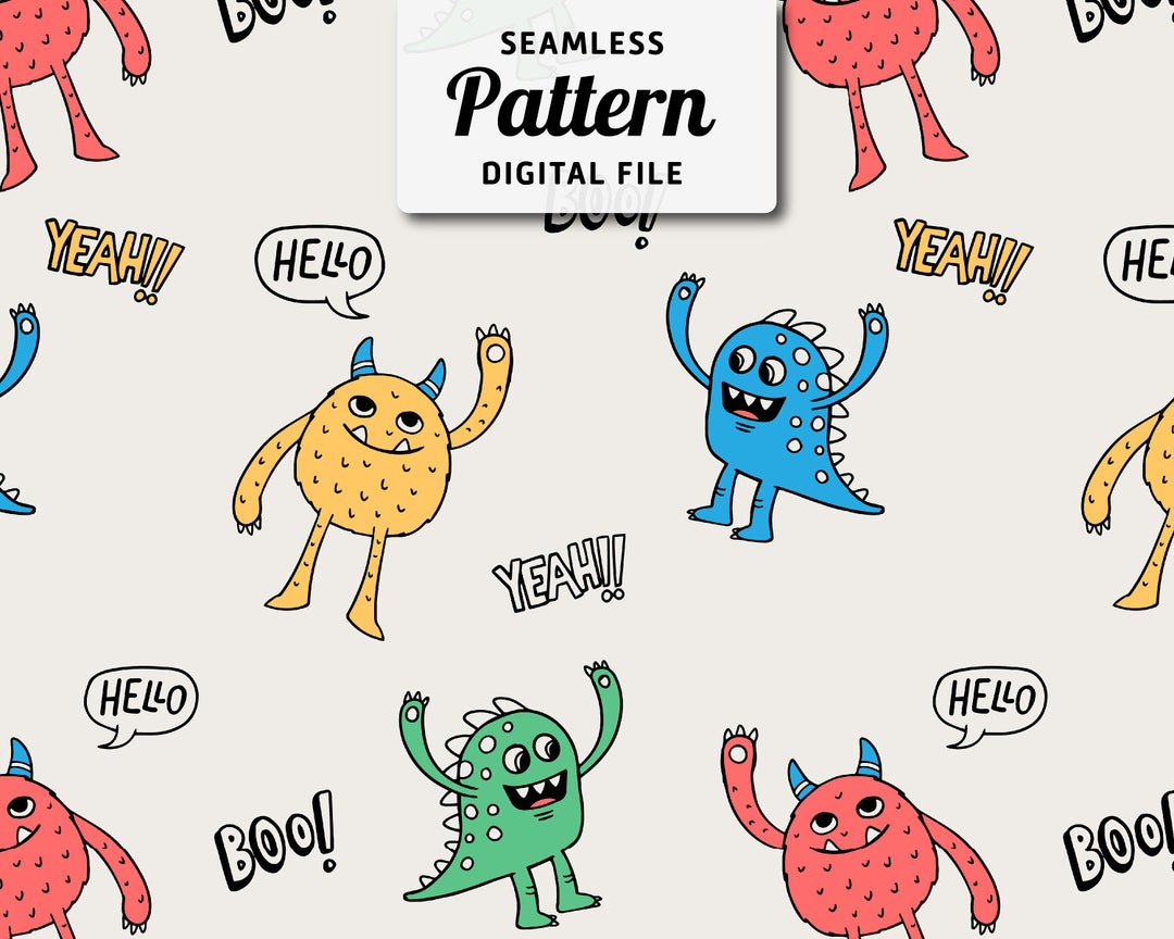Monster Seamless Pattern Cute Monsters Seamless Repeat Design Hand ...