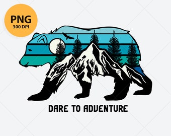 Bear Digital PNG illustration, Outdoor and Mountain PNG file for sublimation