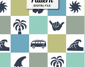 Surfing Seamless Pattern: Checkered Fabric Sublimation (Digital Download)