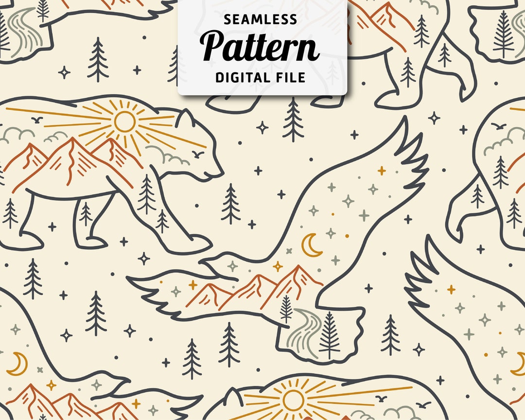 Bear and Eagle Mountain Pattern: Outdoor Seamless File (digital ...