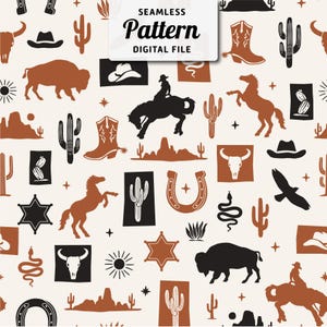 Western Themed Cowboy Seamless Pattern  | Cowboy Seamless Repeat Design | Boho Seamless Pattern | Instant Download Pattern