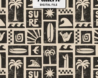 Surf Seamless Pattern: Summer Fabric Sublimation (Digital Download, 12x10.8 Inches JPEG File)