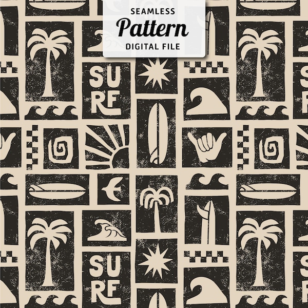 Surf-Nahtlos-Muster: Sommer-Stoff-Sublimation (Digitaler Download, 12x10,8 Zoll-JPEG-Datei)