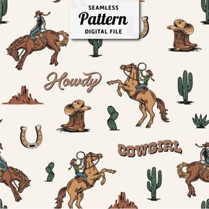 Cowgirl Seamless Pattern: Western Boho Repeat Design (Instant Download)