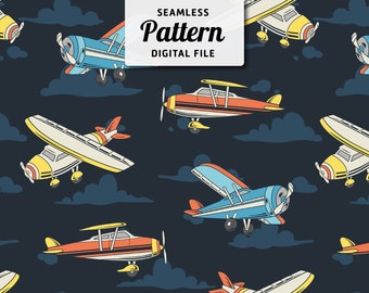 Airplane Seamless Pattern: Vintage Plane Digital File (JPEG)