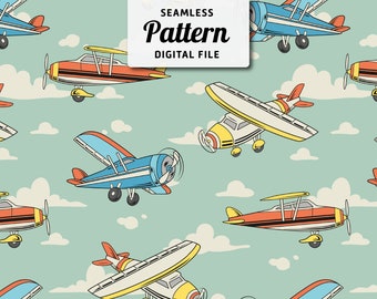 Airplane Seamless Pattern: Vintage Plane Digital File (JPEG)