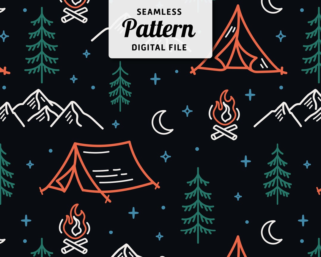 Mountain Adventure Seamless Pattern: Camping Digital File (10x12 Inches ...