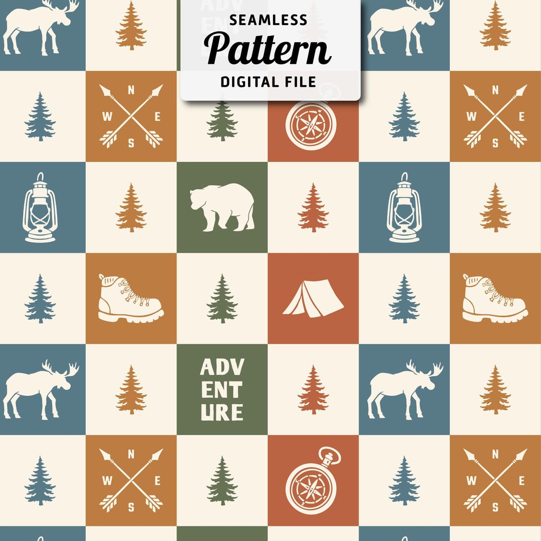 Checkered Camping Seamless Pattern. Digital File (JPEG) - Etsy