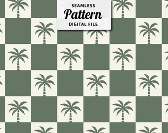 Palm Tree Checkered Seamless Pattern: Summer Fabric Sublimation (Digital Download)