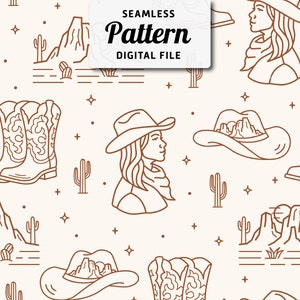 Western Theme Seamless Pattern  | Cowgirl Seamless Repeat Design | Boho Seamless Pattern | Digital Download Seamless Pattern