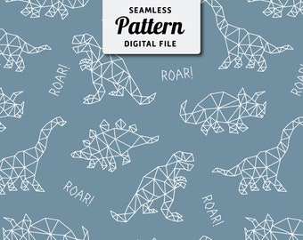 Geometric Dinosaurs Seamless Pattern: Hand-Drawn Repeat (Digital File)