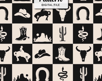Western Checkered Seamless Pattern: Cowboy Repeat Design (Digital Download)