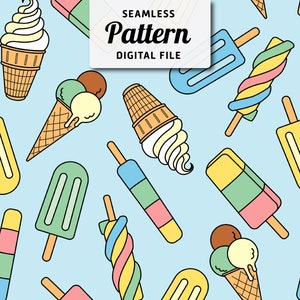 Ice Cream Seamless Pattern | Retro Ice Cream Seamless Repeat Design | Surface Seamless Pattern | Digital File