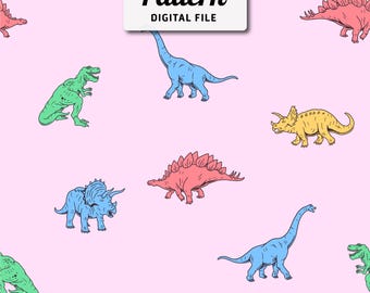 Cartoon Dinosaurs Seamless Pattern: Kids Repeat Design (Digital File)