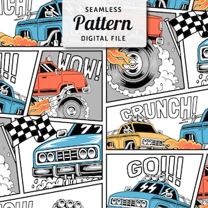 Naadloos patroon Monster Car: sublimatie jpeg-bestand (digitale download)