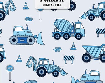 Construction Vehicle Seamless Pattern: Excavator Repeat Design (Digital File)